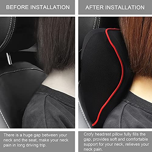 Crofy 2 Pack Car Neck Pillow, Softness Car Headrest Pillow for Driving with Adjustable Strap, 100% Memory Foam and Breathable Removable Cover, Comfortable Ergonomic Design, Black & Red - color: Black & Red