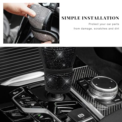 Bling Auto Gear Shift Knob Cover, Rhinestone Glitter Shifter Stick Protector for Girls Women, Sparkly Diamond Transmission Gear Shift Lever Knob Cover for Cars Trucks SUVs (Black) - color: Black