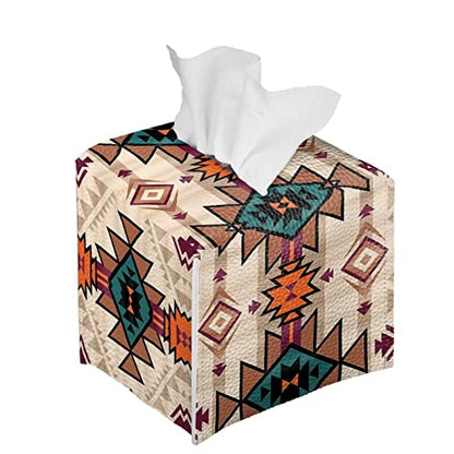 ZFRXIGN Southwestern Tissue Box Cover PU Leather Square Tissue Box Holder Home Decorative Tissue Dispenser for Bathroom Vanity Countertop, Night Stands, Office Desk & Car Boho Western Aztec