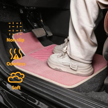 EKR All-Weather Universal Fit Car Floor Mats, 0.5 inch Thick Car Carpet Mats, Anti-Slip Automotive Mat with Driver Heel Pad Fit for SUV, Vans,Sedans, Trucks (Pink,4pcs Blown Full Set) - color: Pink