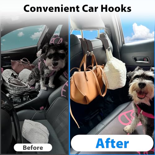 Headrest Hooks for Car, Purse Hook for Car, Premium Leather Twin Hook Car Seat Hooks, Double Hook Seat Back Storage Organizer for Purses, Bags, SUV, Truck, Vehicle, 2 Pack, Black - color: Black