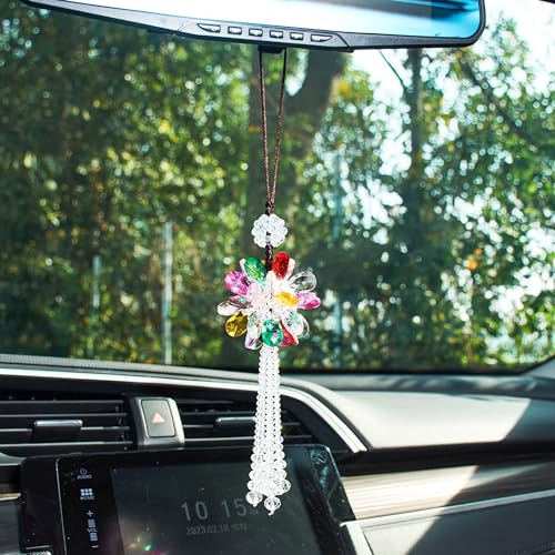 Crystal Flower Ball Car Pendant Lucky Car Mirror Hanging Ornament Crystal Suncatcher Hanging Charm Auto Interior Decoration, Colorful - color: Crystal Flower Ball - Colorful