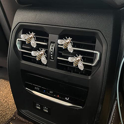 Bling Bee Air Vent Clips, 4 Pcs Crystal Car Air Fresheners Vent Clips Car Diffuser Vent Clip Rhinestone Diamond Bee Decoration Interior Decor Bling Accessories for Women (4 Pcs Bee)