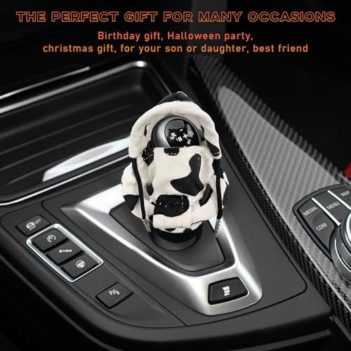 Ohleats Car Gear Shift Hoodie, Mini Funny Fashionable Automotive Gear Shifter Cover, Winter Warm Car Shift Knob Sweater Protector, Universal Interior Car Accessories (Cow) - color: Cow