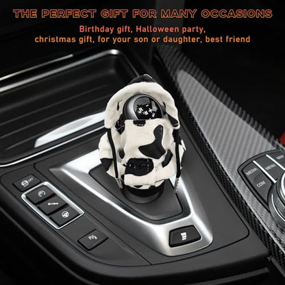 Ohleats Car Gear Shift Hoodie, Mini Funny Fashionable Automotive Gear Shifter Cover, Winter Warm Car Shift Knob Sweater Protector, Universal Interior Car Accessories (Cow) - color: Cow