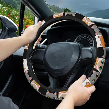 Cartoon Lovely Cats Steering Wheel Covers Universal 15 Inch Car Wheel Cover,Anti-Slip Breathable Car Accessories Protector Fit for Trucks,Sedans,SUVs,Vans - color: Cartoon Lovely Cats