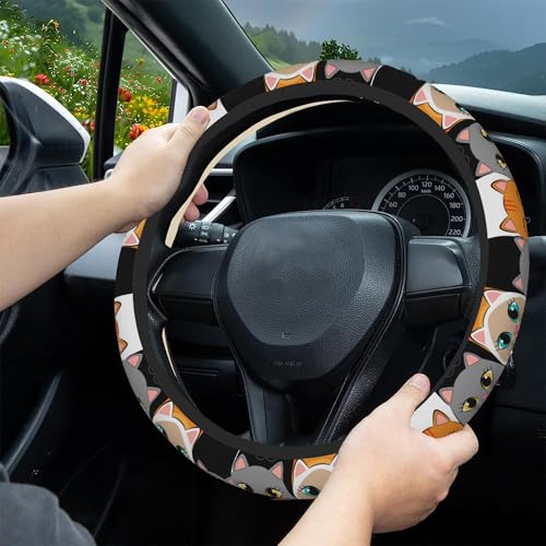Cartoon Lovely Cats Steering Wheel Covers Universal 15 Inch Car Wheel Cover,Anti-Slip Breathable Car Accessories Protector Fit for Trucks,Sedans,SUVs,Vans - color: Cartoon Lovely Cats