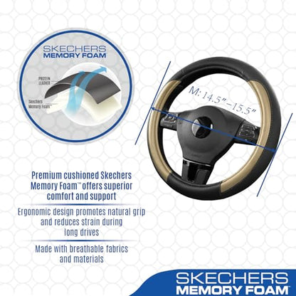 Skechers Steering Wheel Cover Memory Foam,Luxury Leather Steering Wheel Covers,Universal Anti-Slip Fit 14" 1/2-15" Car Wheel Cover for Stylish Car Decor Gifts Fit Suvs,Vans,Sedans,Car,Trucks,Beige