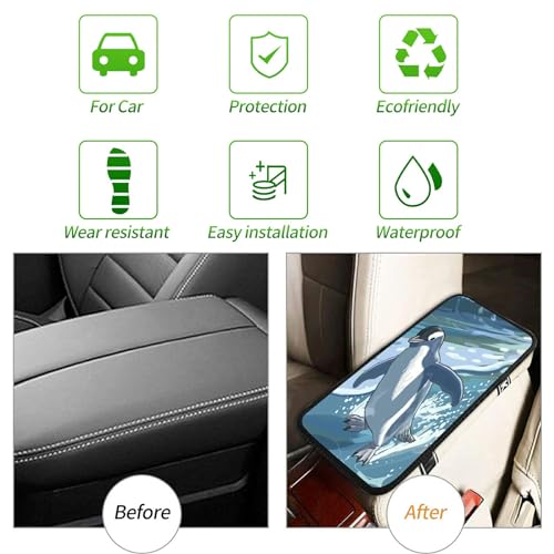 Universal Auto Center Console Pad and 2Pcs Car Coasters Set, Anti Slip Soft Neoprene Car Armrest Seat Box Cover Protector Universal Fit - Car Interior Accessories, Sea Penguin - color: 500