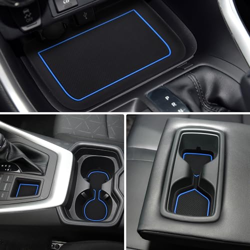 Auovo 3D Cup Holder Insert Liners Compatible with Toyota RAV4 Accessories 2025 2024 2023 2022 2021 2020 2019 Car Custom Cup Holder Mats Pads 4-pc Set (Blue Trim) - color: Blue, size: 4PCS