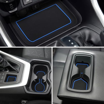 Auovo 3D Cup Holder Insert Liners Compatible with Toyota RAV4 Accessories 2025 2024 2023 2022 2021 2020 2019 Car Custom Cup Holder Mats Pads 4-pc Set (Blue Trim) - color: Blue, size: 4PCS