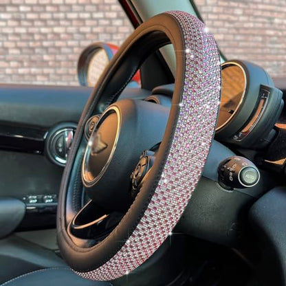 Large Size Bling Comfy Steering Wheel Cover with Jumbo Crystal Rhinestones, Anti-Slip Diamond Leather, 15.5-15.75 Inch (Pink) - color: 2.Pink, size: Large Size[15 1/2''-15 3/4'']