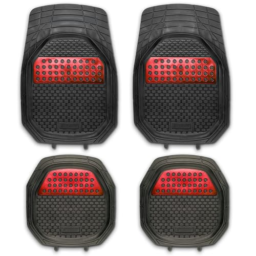 NASCAR Elite Car Floor Mats – 4-Piece Set | Heavy Duty All-Weather Rubber | Universal Trim-to-Fit for Cars, Trucks, & SUVs | Traps Dirt, Snow & Water | Red & Black Floor Mats