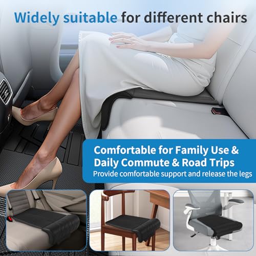 Car Seat Leg Extender Support Pad, Leather Leg Rest Pillow with Breathable Perforations & Memory Foam, Anti-Wrinkle Surface Universal Car Seat Cushions Fit for Most Vehicles, Chairs, Black