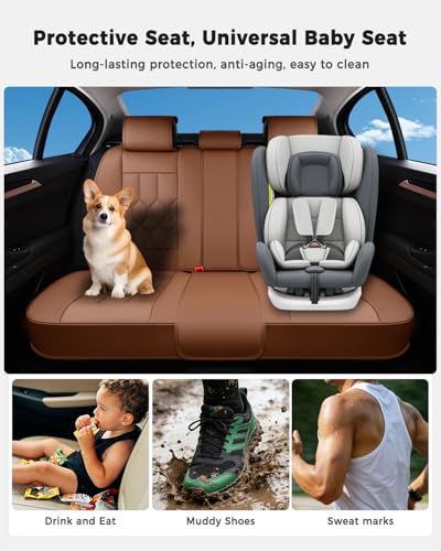 Huidasource Seat Covers Full Set, Universal Fit for Most Cars SUVs Trucks, Full Coverage Leather Automotive Seat Cover, Airbag, Cupholder Compatible, Seat Function Retain, Velcro Adjustable, Brown - color: FS: Brown, size: Full Set