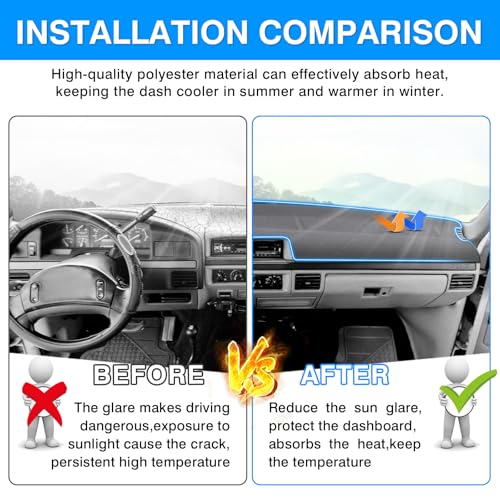Autorder Gray Dashboard Cover Mat for 1992-1996 Ford F150 / F-150 F250 F350 Accessories Dash Cover Upgrade Polyester Dash Mat Sunshade Glare UV Rays Protector - size: 1992-1996 F150 (Gray)