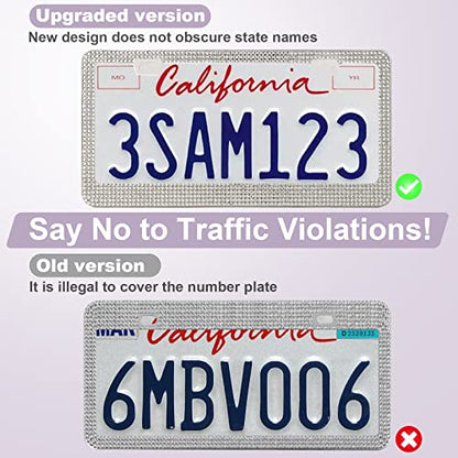 QUANQIUFEI 2 Pack Bling License Plate Frames for Women, Sparkly Rhinestone Diamond Car Accessories with Glitter Crystal Caps (White) - color: White