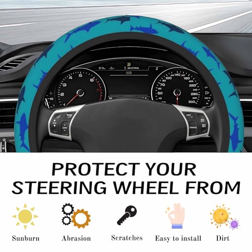 Steering Wheel Cover Accessories Neoprene Cover, Breathable Non-Slip Easy to Install Suitable for Women Men, 14.5-15.5 Inch for Car SUV Van Truck Universal - Cute Shark - color: Cute Shark