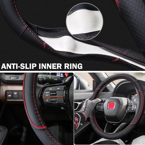 Steering Wheel Cover for Dodge RAM 1500, 2500, 3500 - Premium Microfiber Leather Auto Car Accessory with Non-Slip Grip, Rugged Durability & Interior Upgrade, 15.5-16 inch (Red-Large Size)