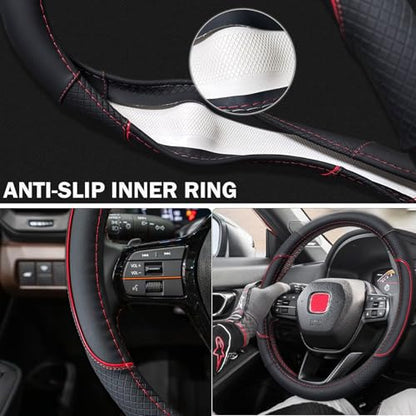 Steering Wheel Cover for Honda Civic(2006-2015),CR-Z, Insight, S2000|Microfiber Leather & Anti-Slip Safety Design | 14-14.25 Inch Custom Fit (Red-Small Size) - color: C-Black+Red Line, size: Small size (14 ''-14.25'')