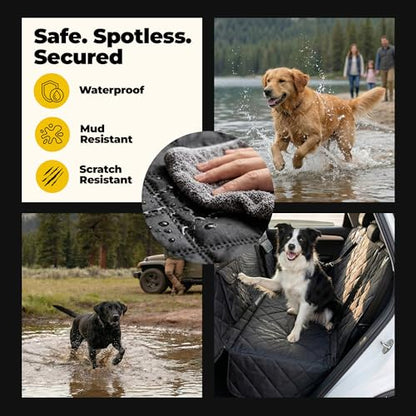 Pryze Dog Car Seat Cover for Back Seat with Mesh Window & Side Flaps | 100% Waterproof Dog Hammock for Cars Trucks & SUVs | 600D Heavy Duty Scratch Proof Nonslip | Easy Install & Machine Washable