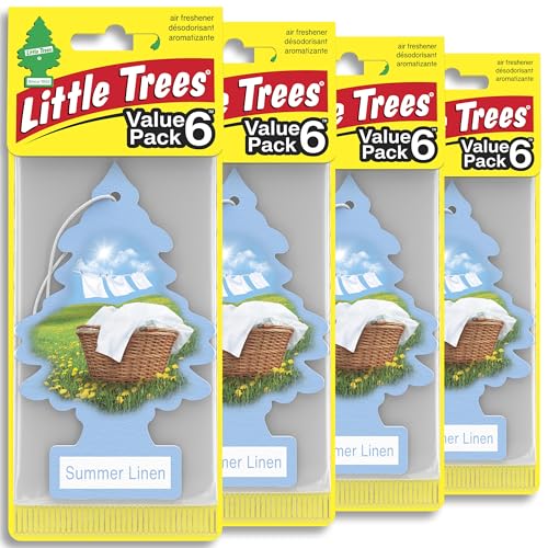LITTLE TREES Car Air Freshener | Hanging Tree Provides Long Lasting Scent for Auto and Home | 24 Air Fresheners |Summer Linen - color: Summer Linen, size: 6 Count (Pack of 4)