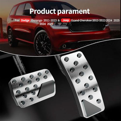 Aluminum Alloy Pedal Cover for Jeep Grand Cherokee 2011-2024 2025 Dodge Durango 2011-2024 2025 No Drilling Aluminum Brake and Accelerator Pedal Covers 2PCS(Silver) - color: Silver