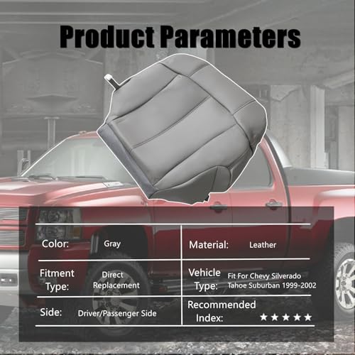 Priprilod 922/122 Gray Driver Side Bottom Replacement Seat Cover & Bottm Foam Cushion Compatible with Chevy Silverado Tahoe Suburban Avalanche GMC Sierra Yukon 1999 2000 2001 2002 - color: Gray