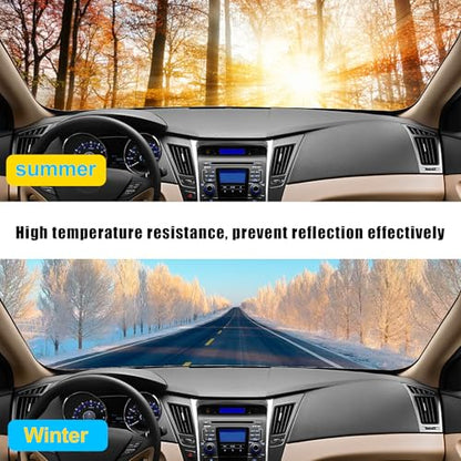 GXARTS Black Leather Dashboard Cover Mat Custom Compatible with Hyundai Sonata 2011 2012 2013 2014, Non-Slip Dash Carpet Dash Guard