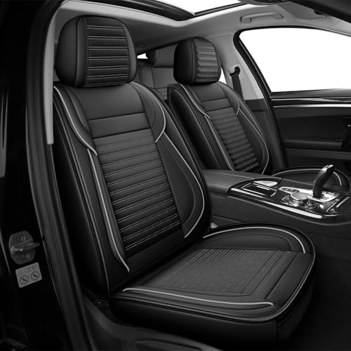 Front Car Seat Covers, Faux Nappa Leather, Airbag Compatible and Waterproof Protectors for Sedans SUVs, Breathable Anti-Slip Interior for Commuters and Rideshare, Black/Gray - color: Black&GrayLine, size: Front