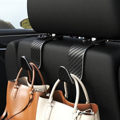 4-Pack Car Headrest Hooks Vehicle Storage Organizer for Purses Handbags Groceries Coats –Holds 55lbs 360° Rotating Simple Design Black Checkered - color: Black Checkered