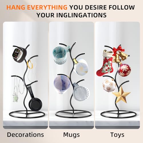 Beesini 2 Pack Mug Holder, Metal Coffee Mug Holders Tree, Decorative Mug Rack, Mug Cup Tree for Kitchen Decor Organizer, Black