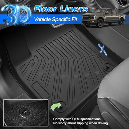 Cartist Floor Mats for 2015-2026 Ford F-150/2022-2026 F-150 Lightning/2017-2025 Raptor, All Weather Floor Liners for F-150 Accessories, Heavy Duty TPE Car Mats - Front Row Only
