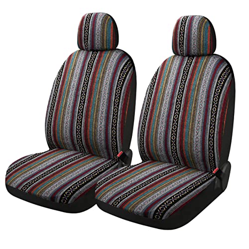 Baja Saddle Blanket Car Seat Covers 4PCS Front, Breathable and Washable Striped Woven Automotive Vehicle Seat Cover, Universal Seat Cover for Sedan, SUV, Truck, Airbag Compatible