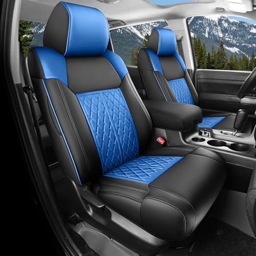 Seat Covers for Toyota Tundra 2014 2015 2016 2017 2018 2019 2020 2021 Custom Fit Full Set, Waterproof & Durable Leather Seat Covers for Car - BlackBlue (Only for CrewMax Cab) - color: BlackBlue, size: 2014-2021 Full Set