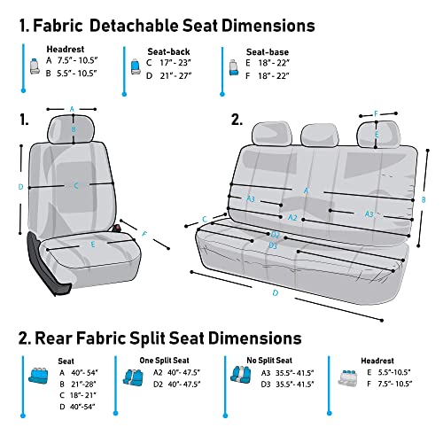 FH Group 3 Row Set 7 Seater Light & Breezy Flat Cloth Car Seat Covers, Combo Steering Wheel Cover & Seat Belt Pads, Airbag and Split Rear, Universal Fit for Cars Trucks, SUV, Gray - color: Gray