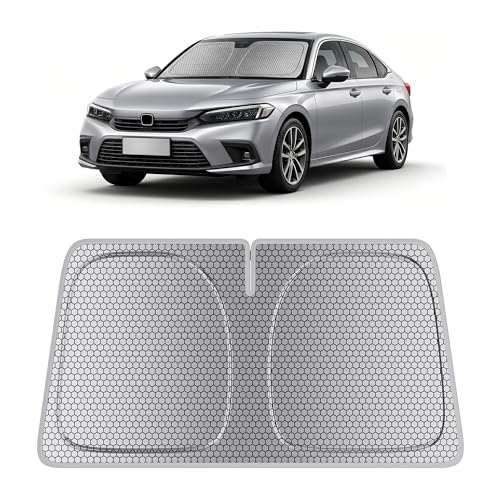 helloleiboo Windshield Sun Shade for Honda Civic 2022-2026 Graphene Honeycomb Heat Shield with UV Protection Foldable Custom Fit Front Window Sunshade Silver 56" x 28" - size: For Honda Civic (2022-2026)