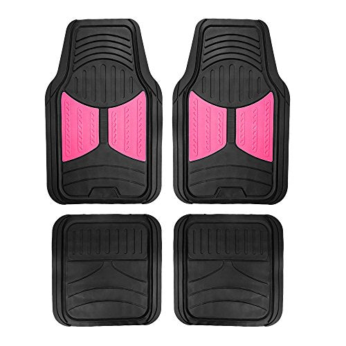 FH Group Automotive Floor Mats - Heavy-Duty Monster Eye Rubber for Cars, Universal Fit Full Set, Climaproof Mats, Trimmable Most Sedan, SUV, Truck Pink - color: Pink /Black, size: Universal, style: Floor Mat Set