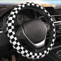 Black White Checkered Elastic Steering Wheel Cover Non-Slip Breathable Steering Wheel Protector Fit Auto, SUVs, Truck - color: Black White Checkered