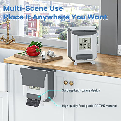 HI NINGER Small Compost Bin with Lid for Counter Top or Under Sink,Hanging Trash can,Foldable Kitchen Trash can 2.4 Gallon for Cabinet/Car Trash Can with Lid/RV/Bathroom/Camping