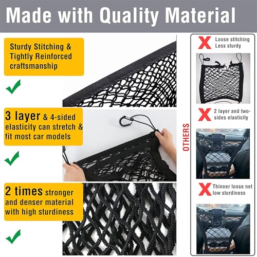 DYKESON Pet Barrier Dog Car Net Barrier with Car Mesh Organizer Baby Stretchable Storage Bag Universal for Cars, SUVs -Easy Install,Safer to Drive with Pets and Children, 3 Layer S - size: 11.7 in × 11.7 in