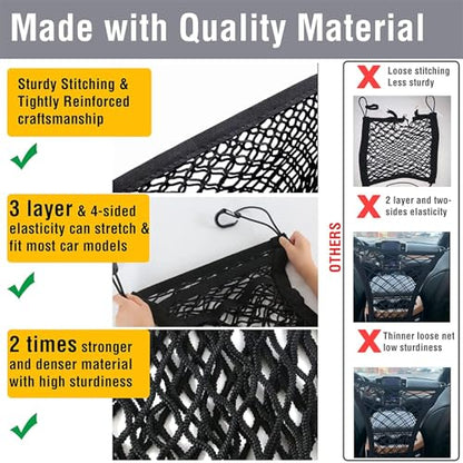 DYKESON Pet Barrier Dog Car Net Barrier with Car Mesh Organizer Baby Stretchable Storage Bag Universal for Cars, SUVs -Easy Install,Safer to Drive with Pets and Children, 3 Layer S - size: 11.7 in × 11.7 in
