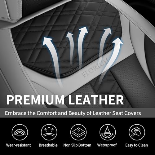 Seat Covers, Atomutive Car Seat Covers Full Sets, Waterproof Seat Cover for Cars, Luxury Leather Universal Seat Cover Accessories Fit for Most Cars SUV Truck Sedans(Grey)