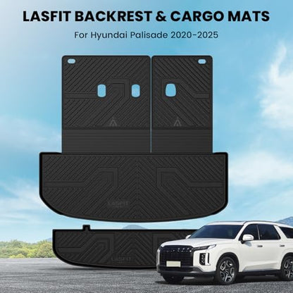 LASFIT Cargo Trunk Mat & Backrest Mats for Hyundai Palisade 2025 2024 2023 2022 2021 2020 All Weather TPE Custom Fit Car Trunk Mats Cargo Liner & Seatback Mats Accessories, Black - size: 2)For Hyundai Palisade | 2020-2025 | Cargo