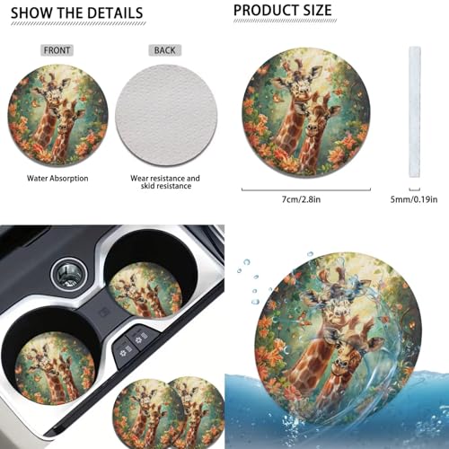Animal Giraffe Car Rear Bench Protective Front Seat Car Accessories Full Set with Steering Wheel Cover Armrest Pad Headrest Covers Universal Fits for Cars SUV Truck - color: Animal Giraffe