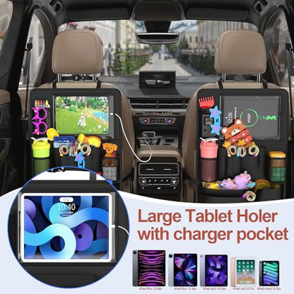Backseat car Organizer with Touch Screen,2PACK of car organizer Kick Mats Back Seat Protector with 10pcs Storage Pockets,Car Seat Back Organizers Storage for Kids road trip essentials - style: 2PACK-Black