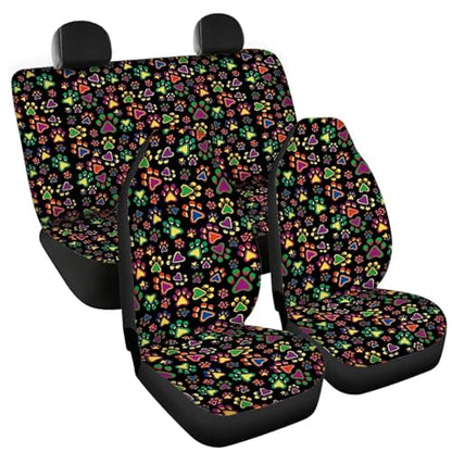 Howilath Hippie Style Dog Paw Print Universal Fit Car Seat Cover Set of 4 Front Back Seat Cushion Protectors Auto Accessories for Men Women - color: Hippie Style Dog Paw Print