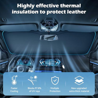 Car Windshield Sun Shade, 300T Thickened Car Window Shades Heat Reflective Interior Cool, Universal Fit for Most Cars SUVs Trucks, Foldable & Portable Design (L (57" × 31")) - size: L (57" × 31")