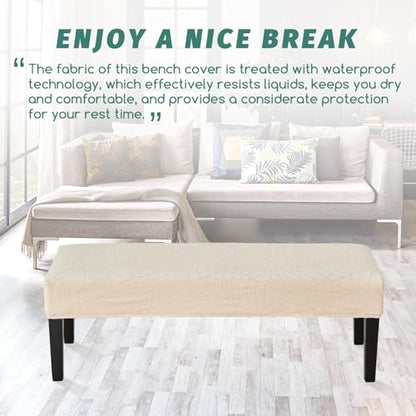 FUANGUI Waterproof Bench Cover, Stretch Jacquard Dining Bench Cover for bedrooms, Living Rooms, Kitchens, Protector Chair Bench Piano Bench Seat Covers Stool Slipcover Removable, Washable - Beige - color: Jacquard Beige