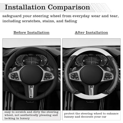 5D Honeycomb Knight White Car Steering Wheel Cover,14.5-15 Inch Universal Carbon Fibre Leather Covers Breathable Anti-Slip Odorless Steering Wheels Accessories for Men Women - color: 5D Honeycomb - Knight White